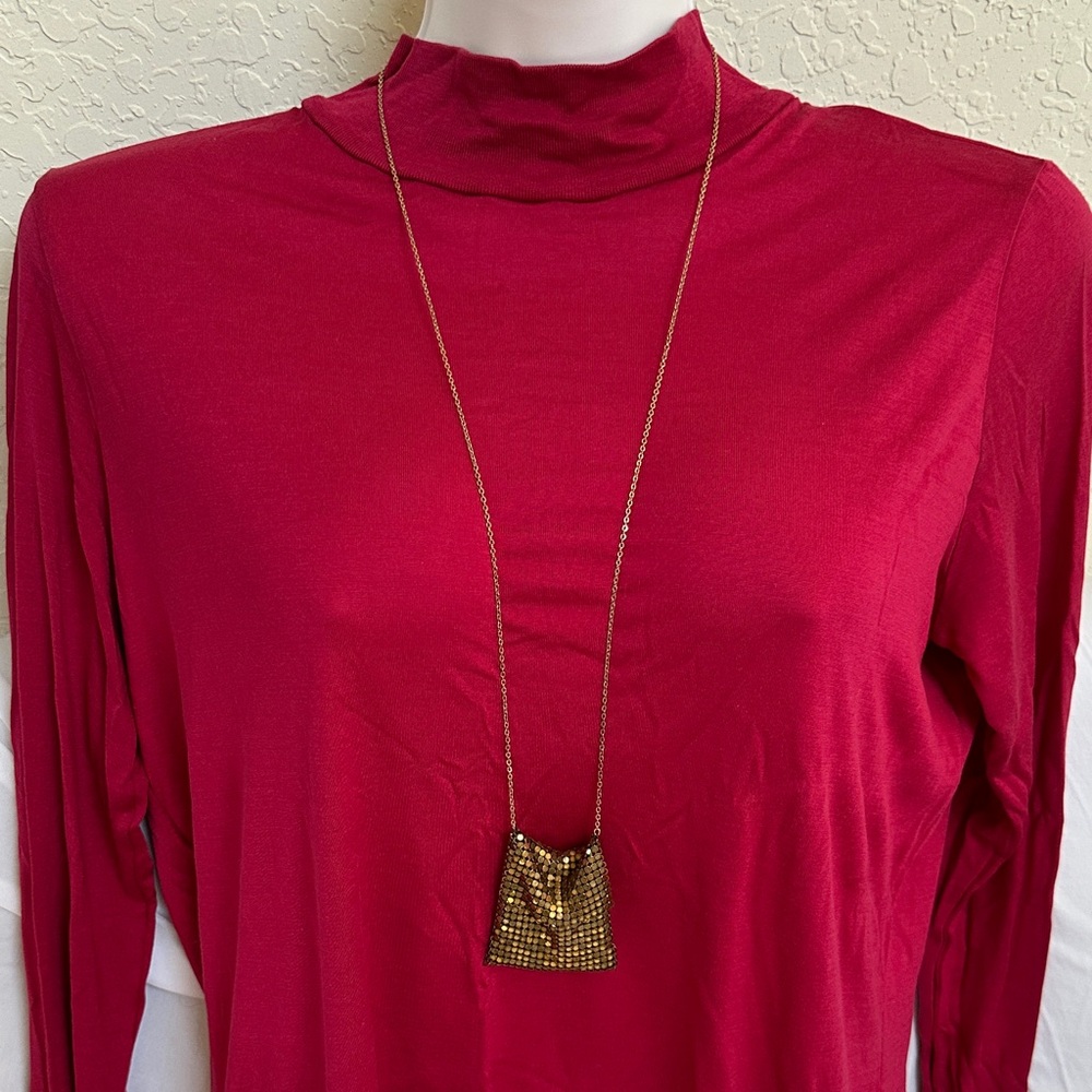 Vintage Gold bag metal  Pendant Long Necklace - Gold Chain